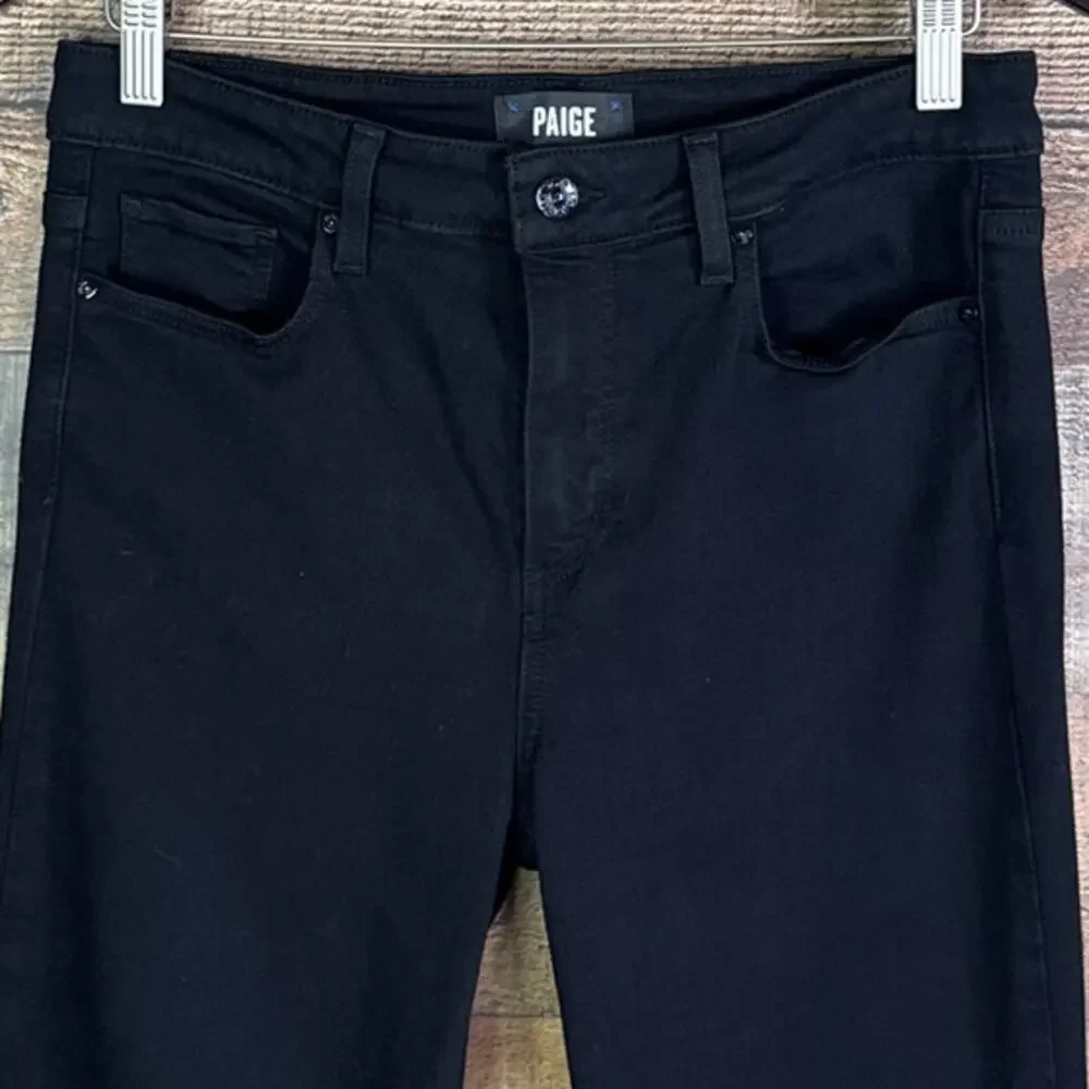Paige High Rise Lou Lou Skinny Flare Jeans Raw Hem Black Shadow SZ 29